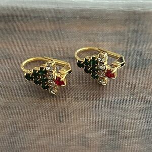Elegant Gold and Green Christmas‎ tree crystal Earrings
